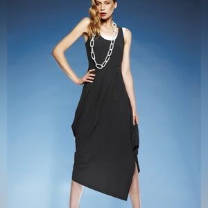 PAULA RYAN BLACK SLEEVELESS STRAIGHT LAGENLOOK ASYMMETRICAL SHIFT DRESS SZ S